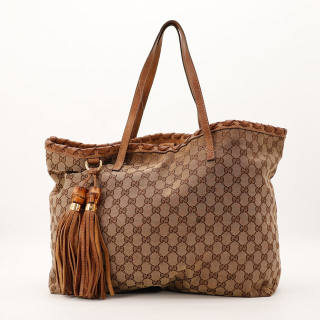 Sac Gucci Tote Bag Bamboo toile monogrammée vue de face occasion authentique — AMANA Vintage