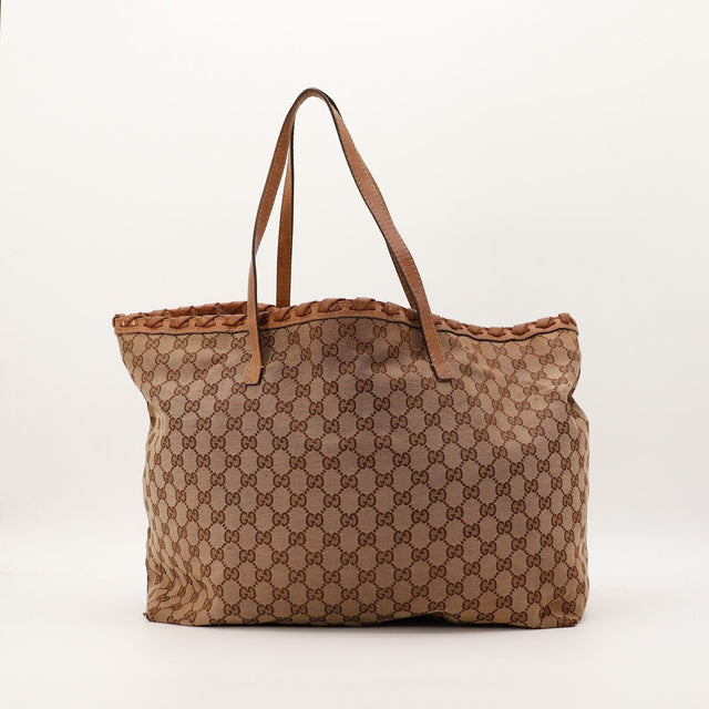 Sac Gucci Tote Bag Bamboo dos toile monogrammée occasion authentique — AMANA Vintage