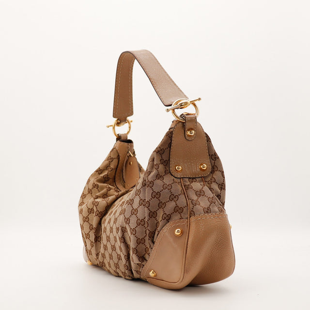 Sac Gucci Hobo toile monogrammée vue de profil occasion authentique — AMANA Vintage