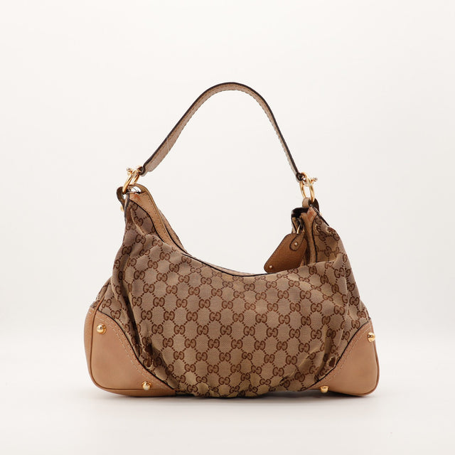 Sac Gucci Hobo toile monogrammée garnitures cuir vue de face occasion authentique — AMANA Vintage