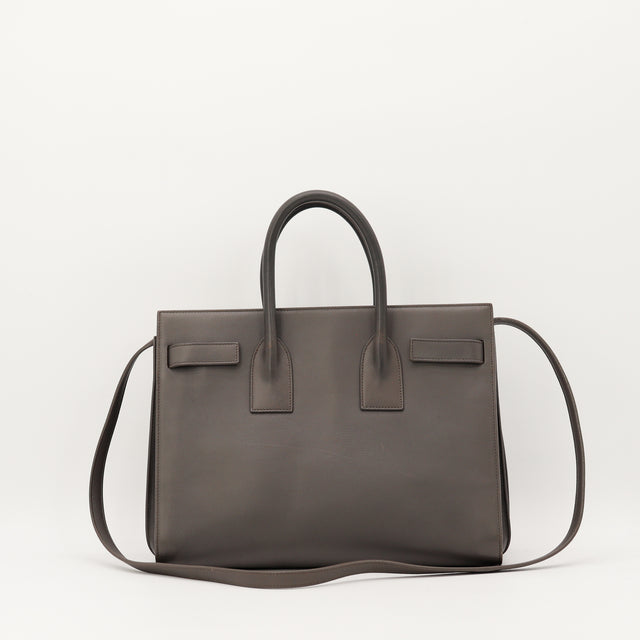 Sac de Jour Saint Laurent gris vue de dos cuir lisse occasion authentique — AMANA Vintage