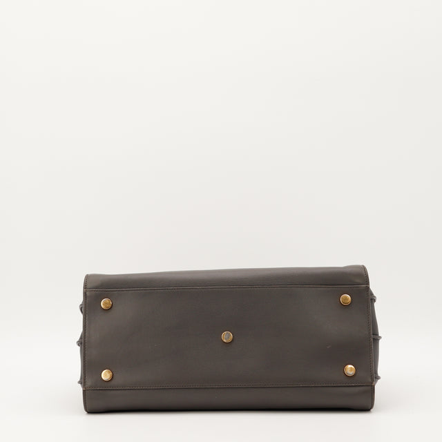 Vue du fond Sac de Jour Saint Laurent gris pieds dorés occasion authentique — AMANA Vintage
