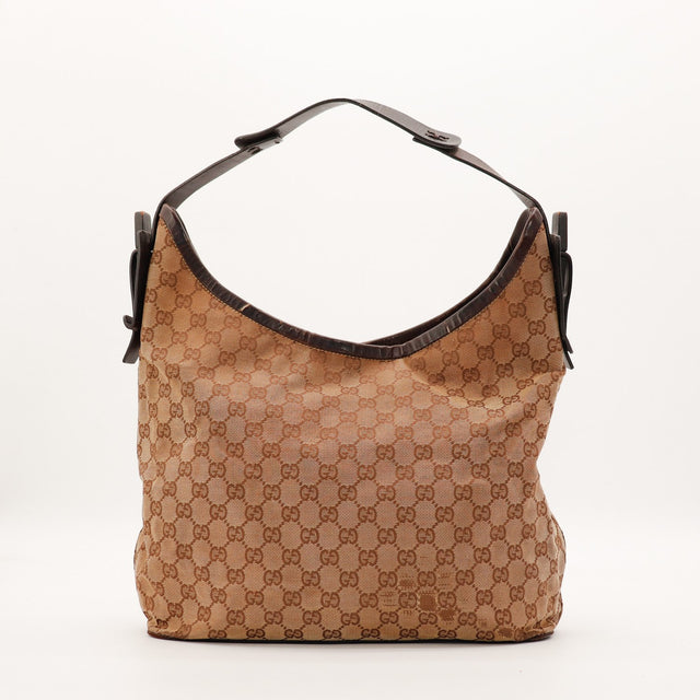 Sac Gucci Hobo toile monogrammée beige vue de face occasion authentique — AMANA Vintage