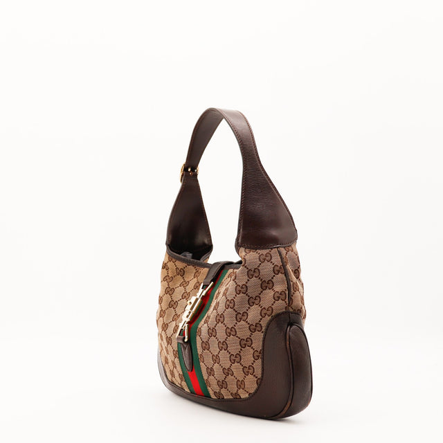 Sac Gucci Jackie cuir marron vue de trois quarts occasion authentique — AMANA Vintage