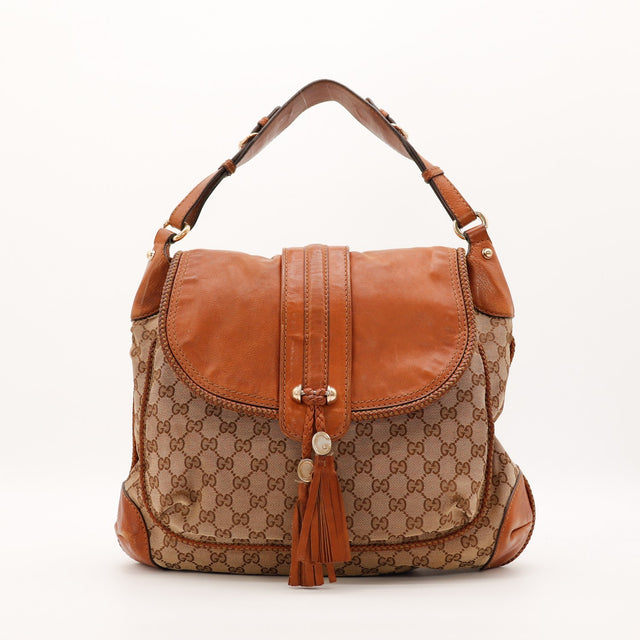 Sac Gucci Hobo toile monogrammée et cuir marron vue de face occasion authentique — AMANA Vintage