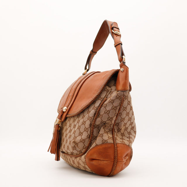 Sac Gucci Hobo profil anse cuir patiné occasion authentique — AMANA Vintage
