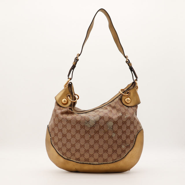 Sac Gucci Hobo Babouska bandoulière cuir patiné vue arrière occasion authentique — AMANA Vintage