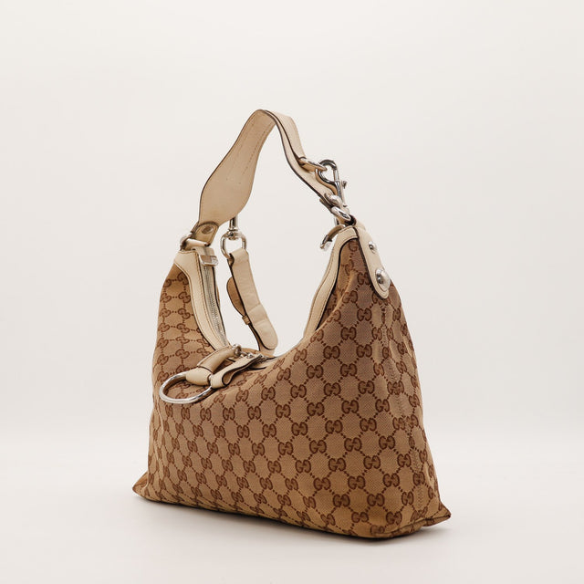 Sac Gucci Hobo Horsebit cuir crème vue de profil occasion authentique — AMANA Vintage