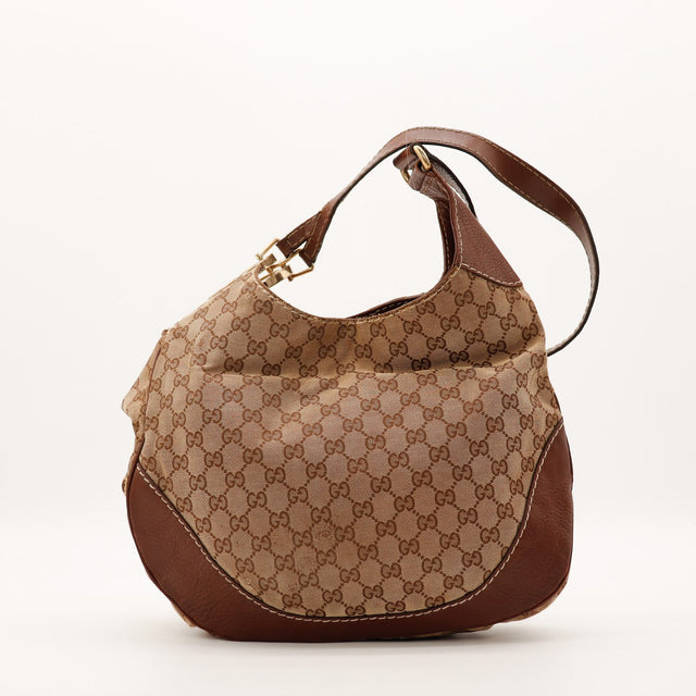 Sac Gucci Hobo toile monogrammée beige vue de face occasion authentique — AMANA Vintage