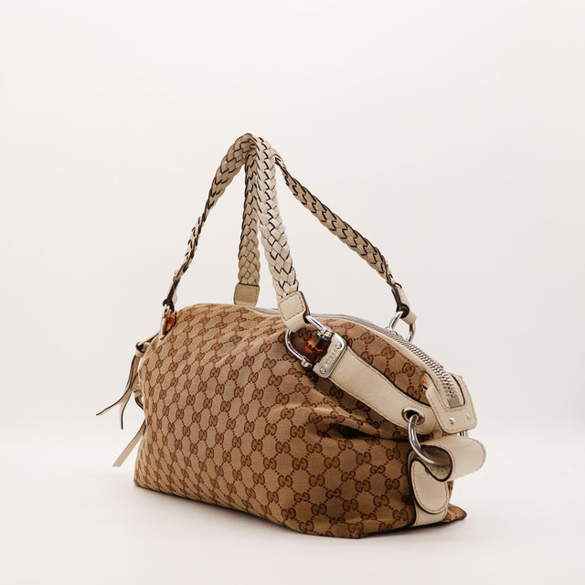 Sac Gucci Hobo Bamboo vue trois-quarts cuir ivoire occasion authentique — AMANA Vintage