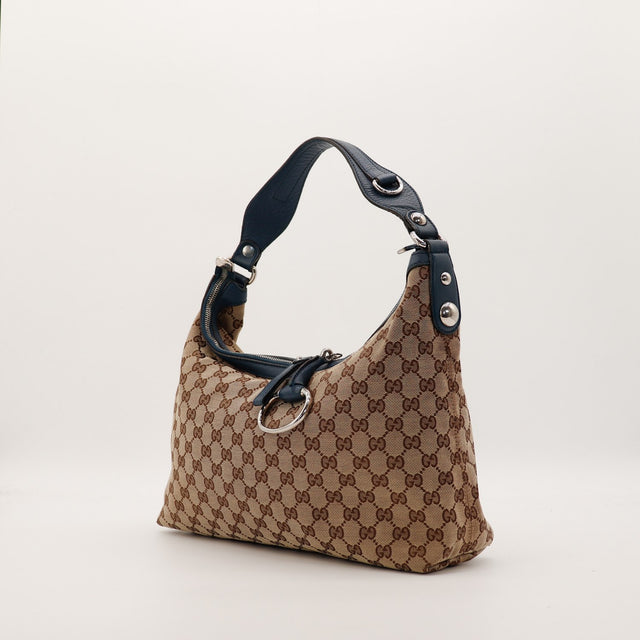 Sac Gucci Hobo toile monogrammee vue de trois quarts occasion authentique — AMANA Vintage
