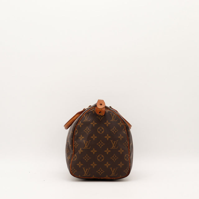 Louis Vuitton Speedy 30 vue de côté gauche fond toile Monogram — AMANA Vintage