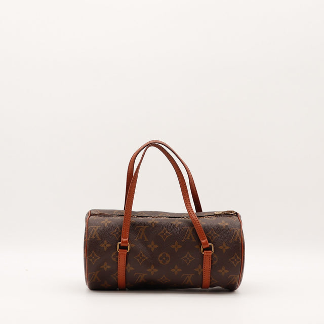 Détail des anses en cuir vachette patiné Louis Vuitton Papillon 26 — AMANA Vintage