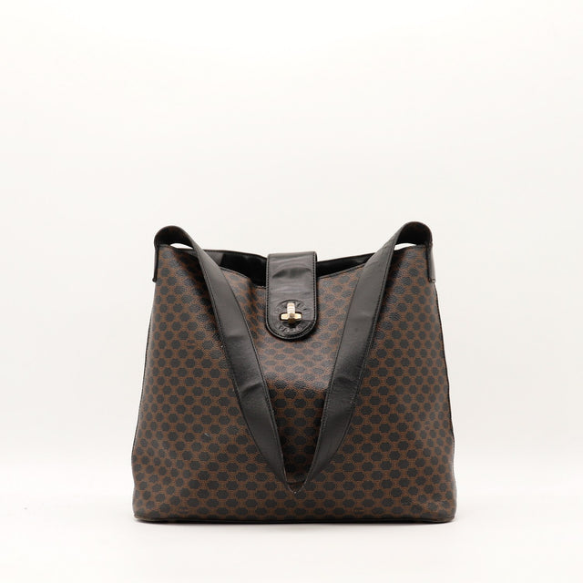 Hobo Céline Macadam toile monogrammée marron noir vue de face occasion authentique — AMANA Vintage