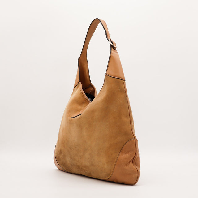 Sac Gucci Jackie daim camel vue de côté occasion authentique — AMANA Vintage