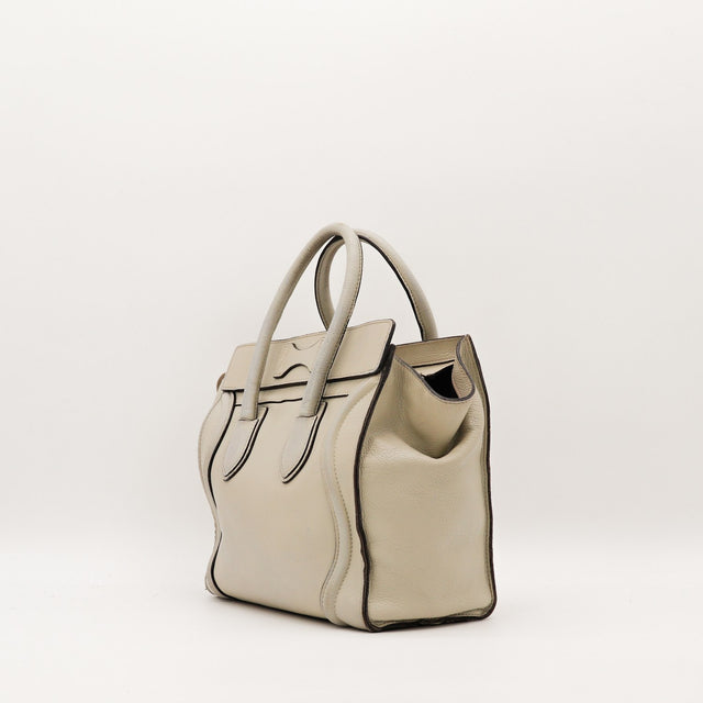 Céline Luggage Mini gris vue trois-quarts gauche profil occasion — AMANA Vintage
