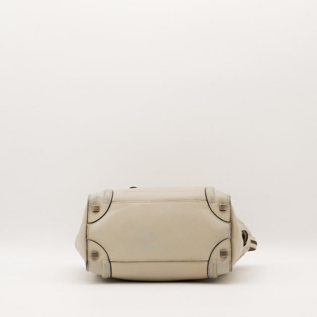 Céline Luggage Mini gris vue du fond pieds métalliques gunmetal — AMANA Vintage