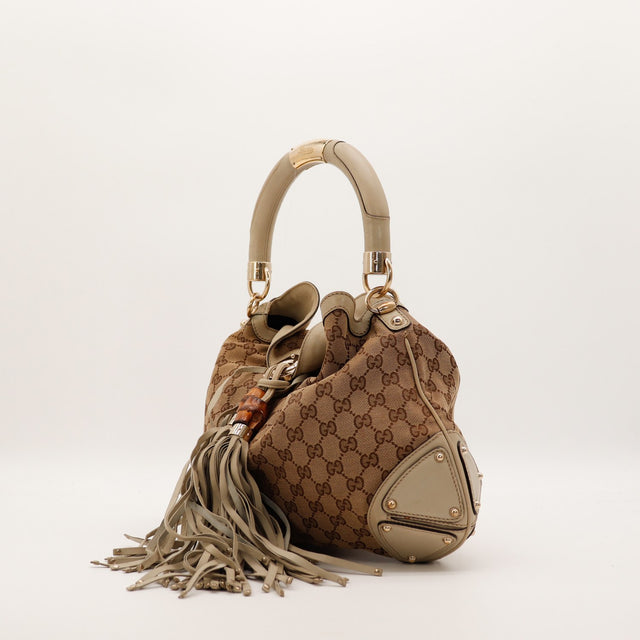 Sac Gucci Indy Hobo profil cuir et franges occasion authentique — AMANA Vintage