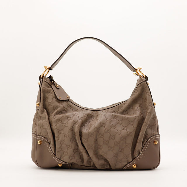 Sac Gucci Hobo cuir Guccissima taupe vue de face occasion authentique — AMANA Vintage