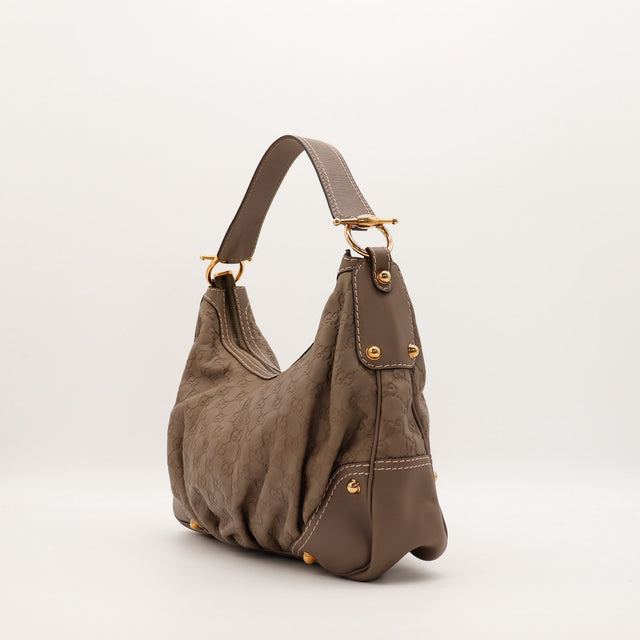 Sac Gucci Hobo cuir taupe vue latérale occasion authentique — AMANA Vintage
