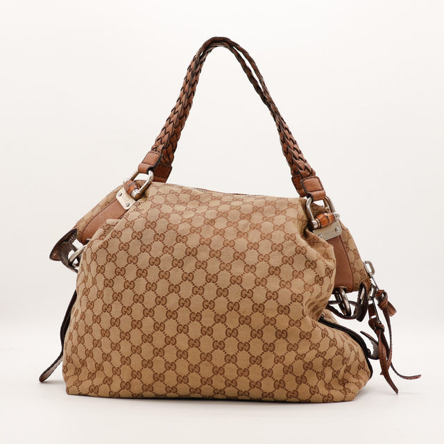 Sac Gucci Hobo Bamboo toile monogrammée vue de face occasion authentique — AMANA Vintage
