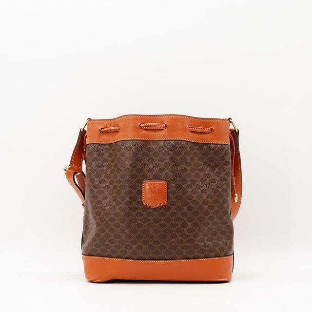 Sac seau Céline Macadam toile enduite marron vue de face occasion authentique — AMANA Vintage