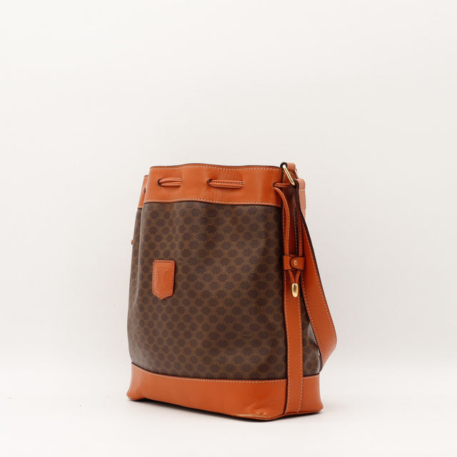 Sac seau Céline Macadam vue de dos toile enduite marron occasion authentique — AMANA Vintage