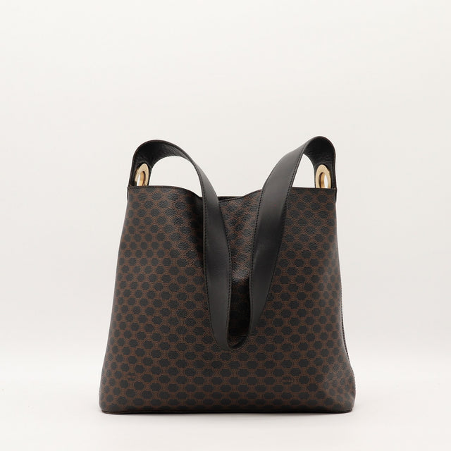 Hobo Celine Macadam toile monogrammée noir marron vue de face occasion authentique — AMANA Vintage