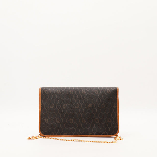 Vue de dos pochette Christian Dior Honeycomb toile alvéolée marron occasion authentique — AMANA Vintage