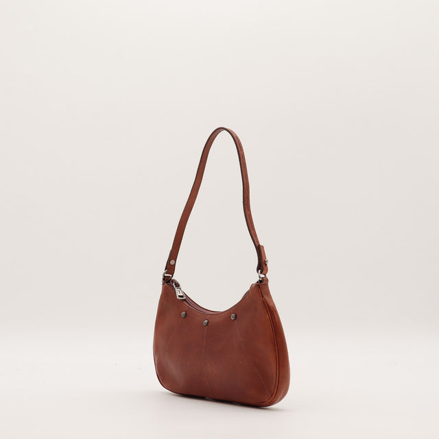 Sac Yves Saint Laurent Mombasa Hobo cuir marron vue de trois quarts gauche — AMANA Vintage