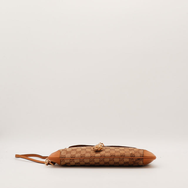 Sac Gucci Hobo toile monogrammée vue de dessus à plat fermoir carré doré — AMANA Vintage