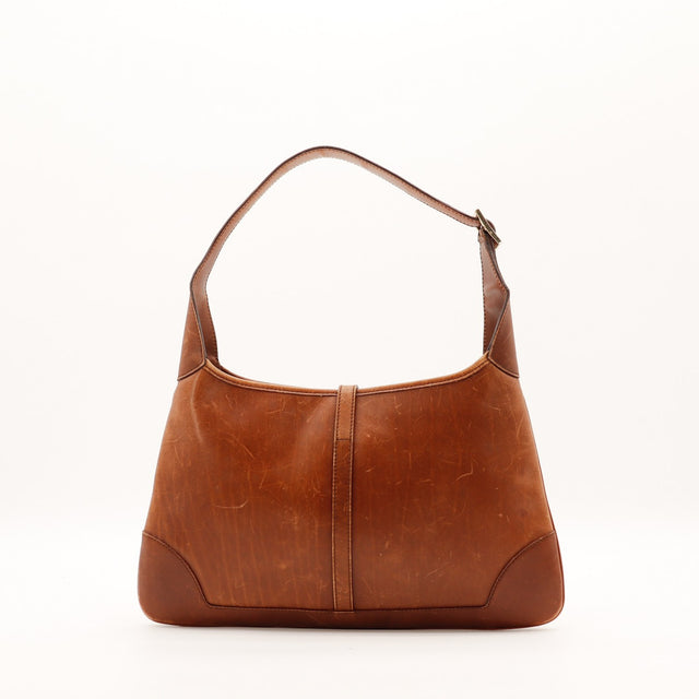 Gucci Hobo Web vue de face côté dos cuir lisse marron — AMANA Vintage