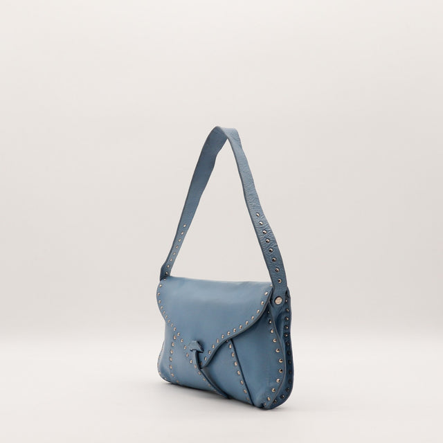 Sac clouté cuir bleu jean vue de dos occasion authentique — AMANA Vintage