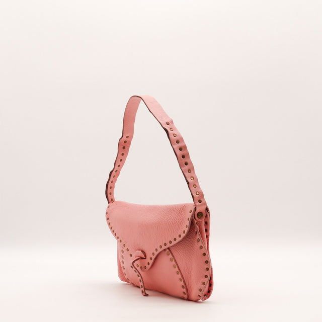 Vue de dos du sac porté épaule cuir grainé rose occasion authentique — AMANA Vintage