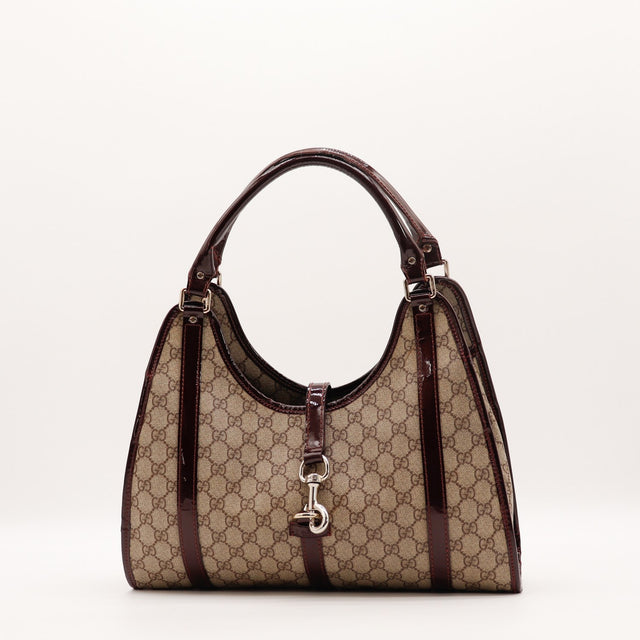 Sac Gucci Hobo toile monogrammée beige vue de face occasion authentique — AMANA Vintage