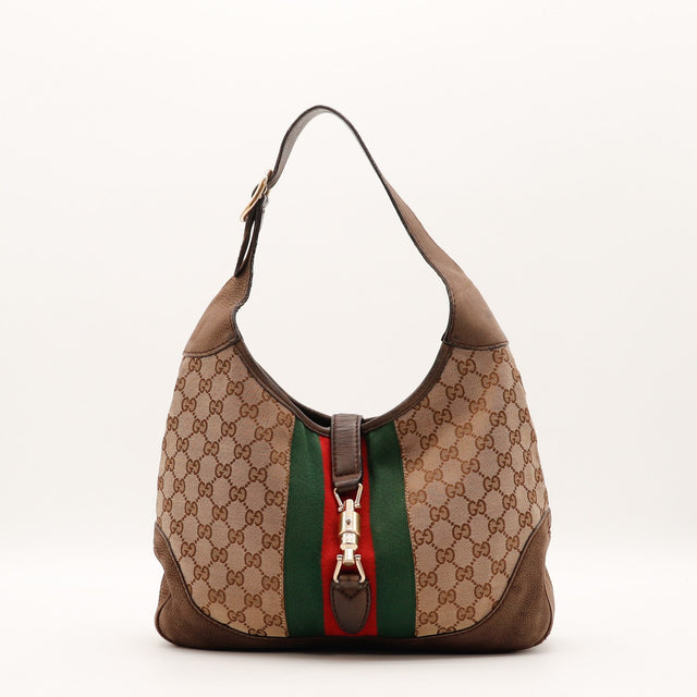 Sac Gucci Jackie toile monogrammée beige vue de face occasion authentique — AMANA Vintage