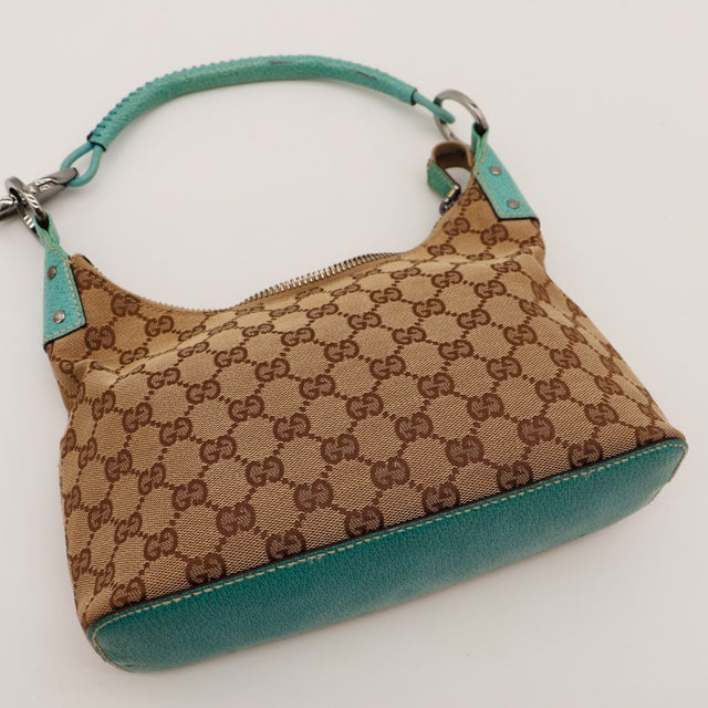 Détail vue de dessus Hobo Gucci toile monogrammée cuir turquoise — AMANA Vintage