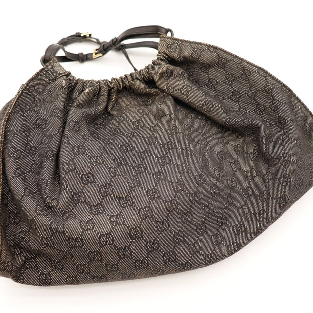 Détail anneau et anses cuir noir Hobo Gucci denim — AMANA Vintage