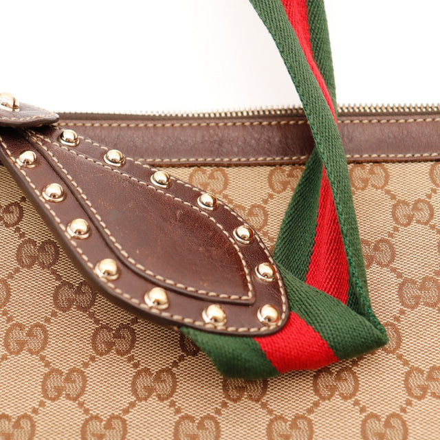 Détail attache cuir clouté et bande Web Gucci Hobo Web — AMANA Vintage