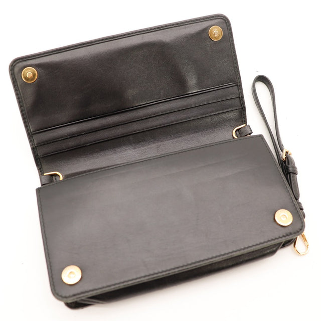 Intérieur pochette Miu Miu Matelassé noire cuir lisse poches cartes — AMANA Vintage