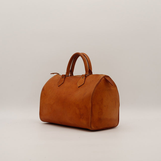 Sac Louis Vuitton Speedy 30 cuir naturel vue trois quarts occasion authentique — AMANA Vintage