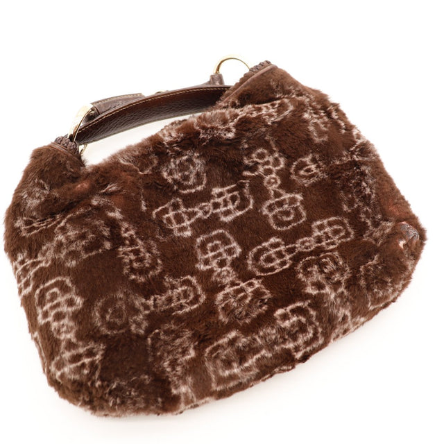 Sac Céline Hobo fourrure vue de dessus anse cuir et anneaux dorés — AMANA Vintage