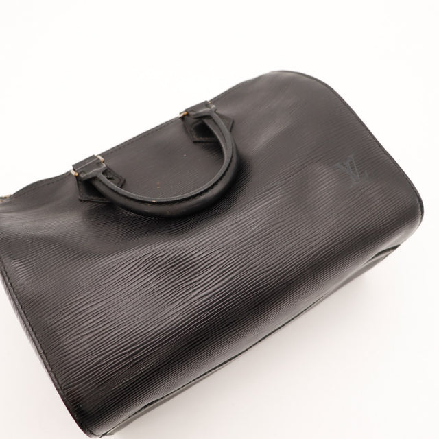 Détail anses cuir Louis Vuitton Speedy 25 Épi noir — AMANA Vintage