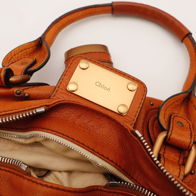 Vue de dessus Chloé Paddington cuir de veau grainé terracotta occasion authentique — AMANA Vintage