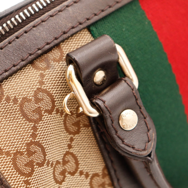 Vue angle supérieur sac Gucci Boston Joy Web bande Web rouge vert occasion — AMANA Vintage