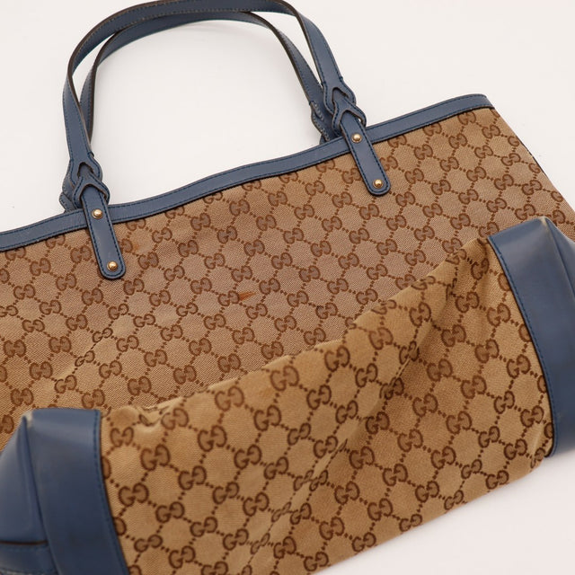 Vue du dessus intérieur Tote Bag Bottega Veneta avec poche zippée bleu marine — AMANA Vintage