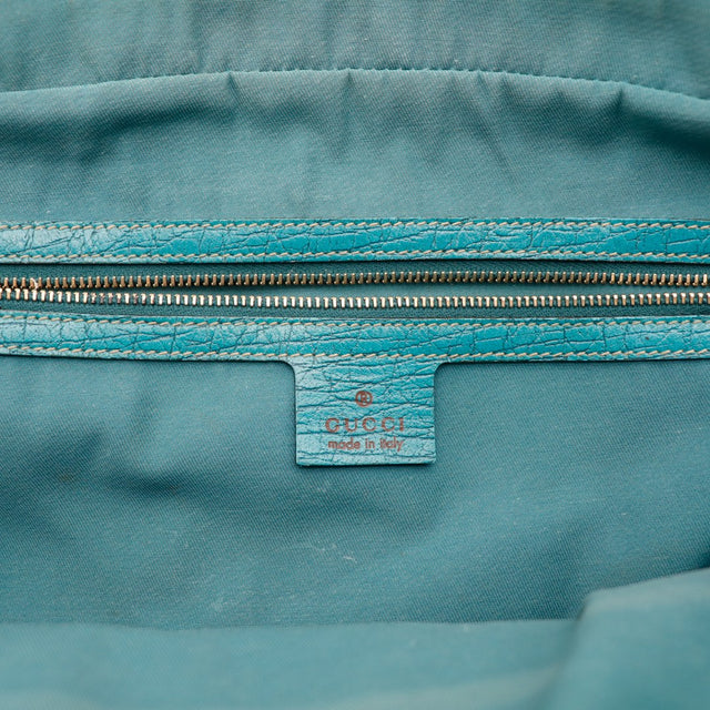 Intérieur doublure turquoise Gucci Tote Horsebit étiquette Gucci made in Italy — AMANA Vintage