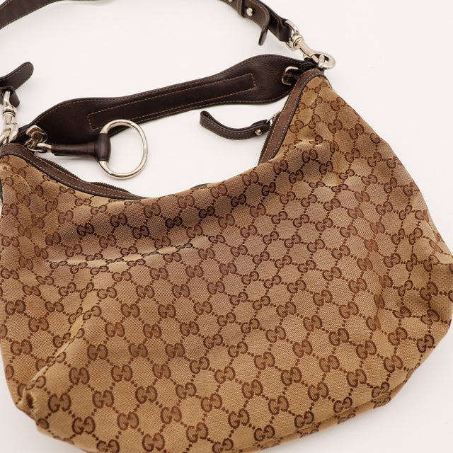 Bandoulière amovible Hobo Gucci cuir marron monogrammé — AMANA Vintage