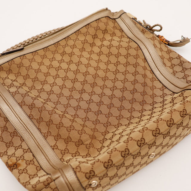 Hobo Bambou Gucci intérieur toile monogrammée détail vue ouverte — AMANA Vintage