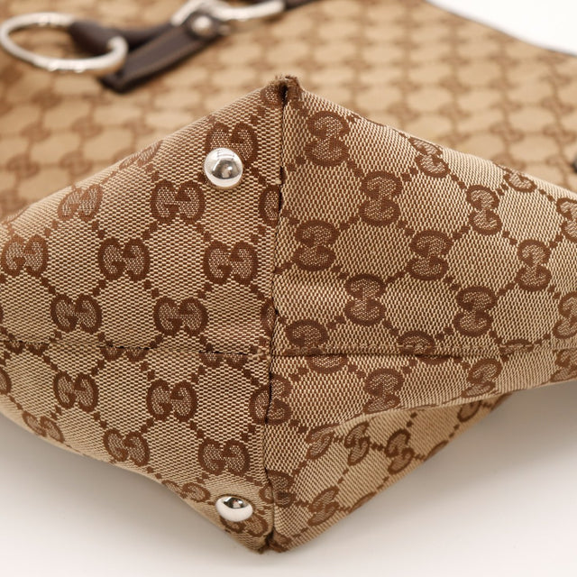 Vue coin bas Tote Horsebit Gucci toile monogrammée — AMANA Vintage